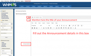 How to create Announcements in WHMCS