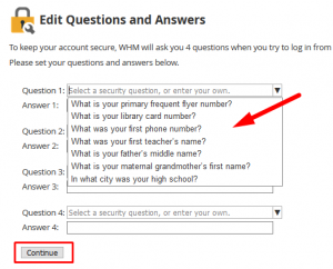 HOW TO APPLY SECURITY QUESTION FOR WHM ROOT LOGIN