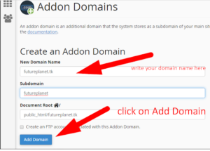 How to create Addon Domain in cPanel