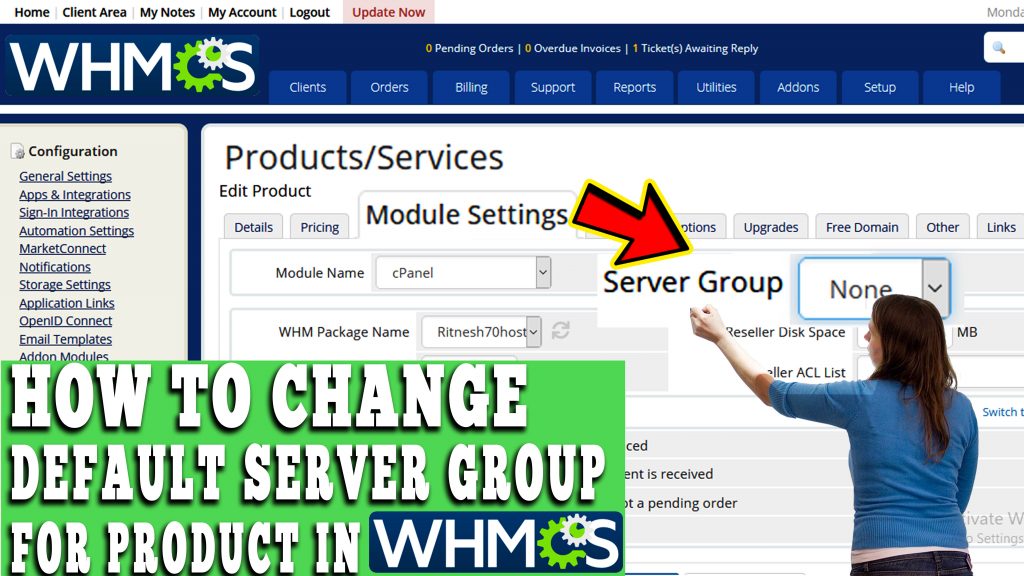 HOW TO CHANGE DEFAULT SERVER GROUP FOR PRODUCT IN WHMCS