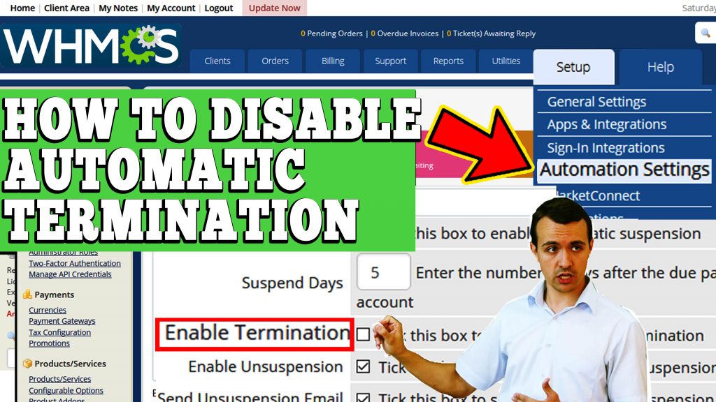 HOW TO DISABLE AUTOMATIC TERMINATION OF SERVICE IN WHMCS