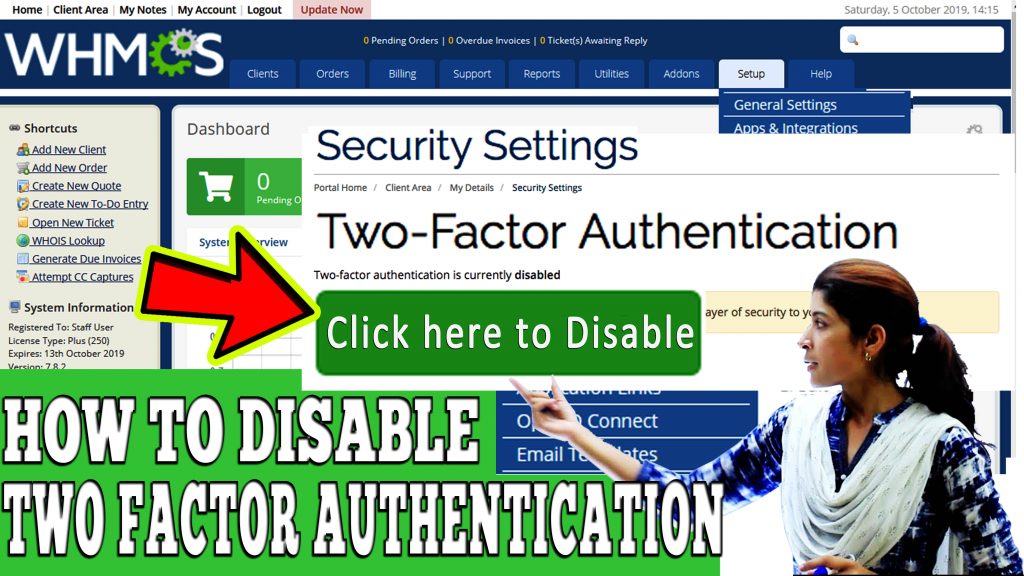 DISABLING TWO FACTOR AUTHENTICATION IN WHMCS