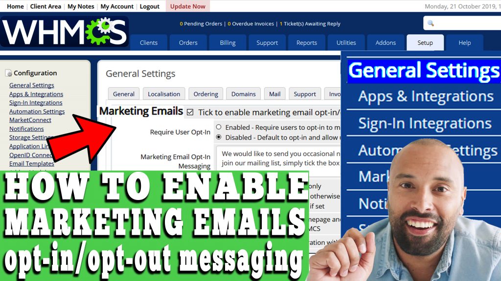 HOW TO ENABLE MARKETING MAILS FEATURE FOR MY CLIENTS IN WHMCS