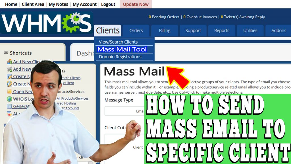 HOW TO SEND MASS EMAILS TO A SPECIFIC CLIENT IN WHMCS