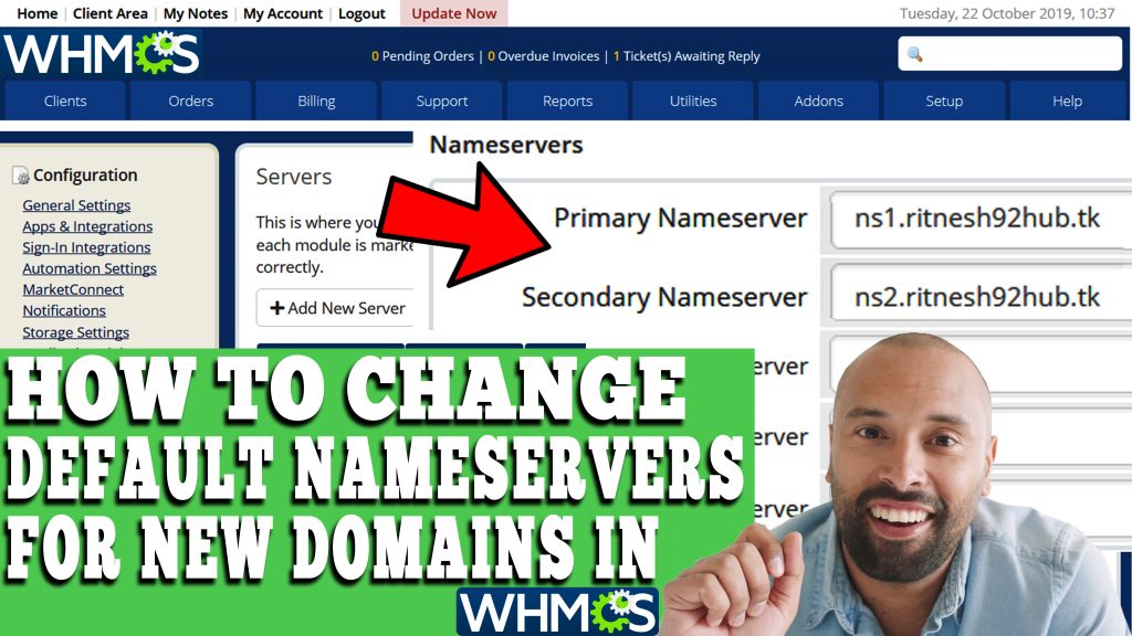HOW TO CHANGE DEFAULT NAMESERVERS FOR NEW DOMAINS IN WHMCS