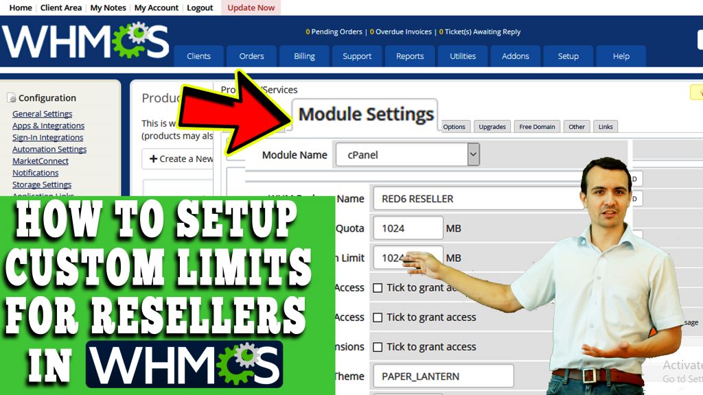 HOW TO SETUP CUSTOM LIMITS FOR RESELLERS IN WHMCS
