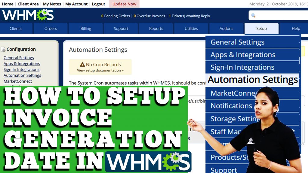 HOW TO SETUP INVOICE GENERATION DATE IN WHMCS