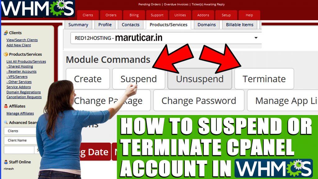 HOW TO SUSPEND/TERMINATE CPANEL ACCOUNT IN WHMCS
