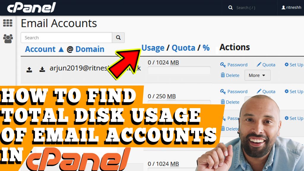 HOW TO FIND OUT DISK SPACE USAGE OF EMAIL ACCOUNT IN CPANEL