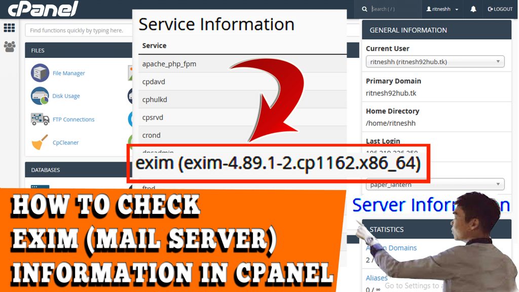 How to find the Exim (mail server) information through cPanel