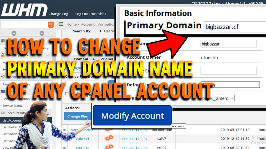 How to change primary domain name of any cPanel account via WHM