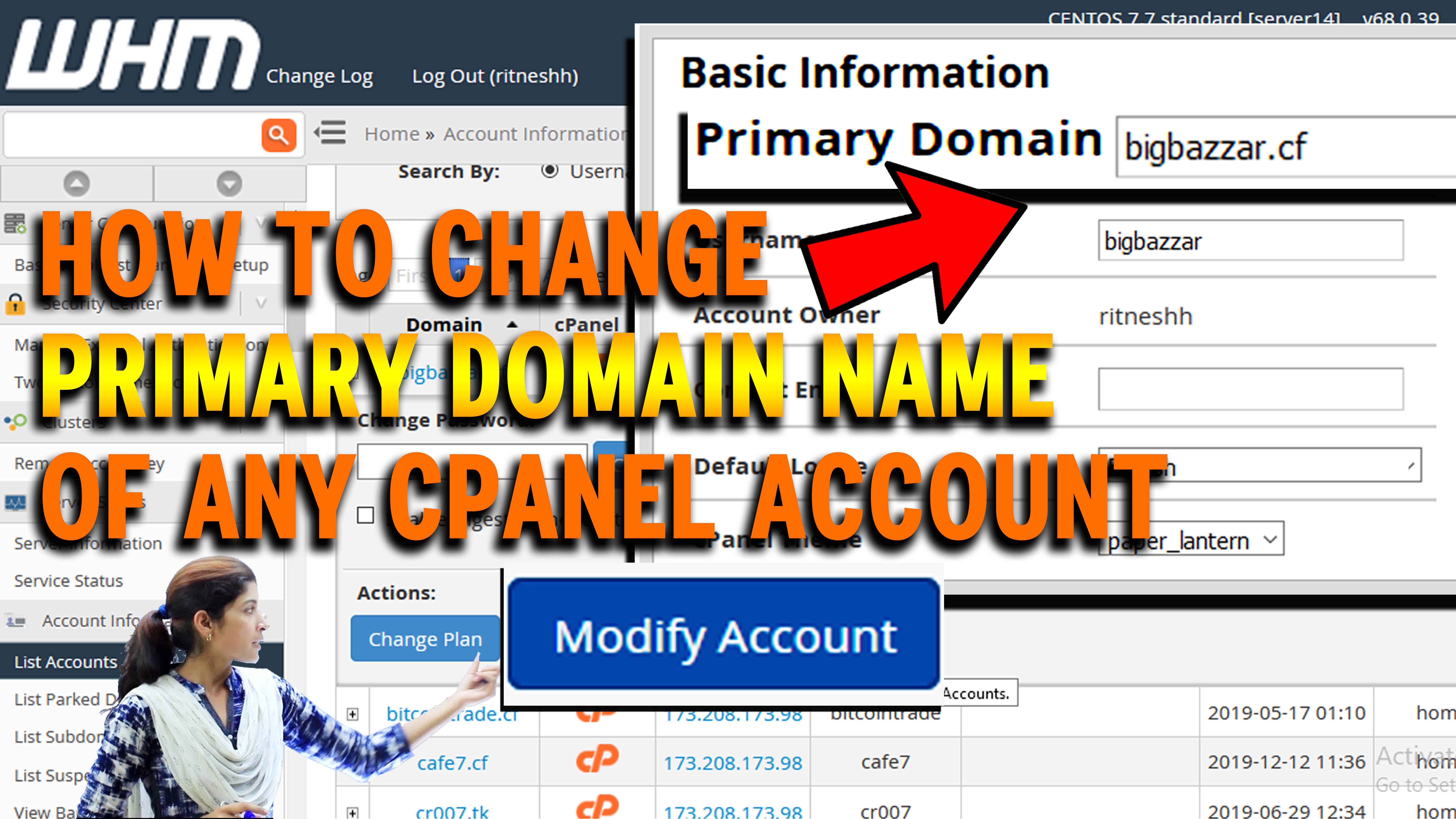 How to change primary domain name of any cPanel account ...