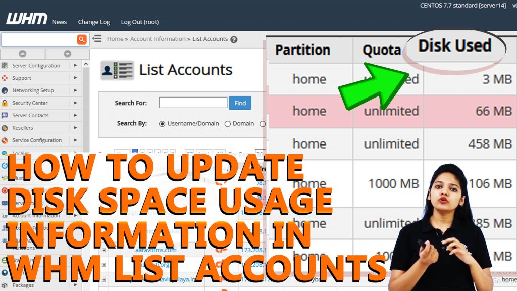 How to update disk space usage information in WHM List account