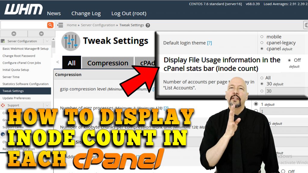 How to display inode count in each cPanel