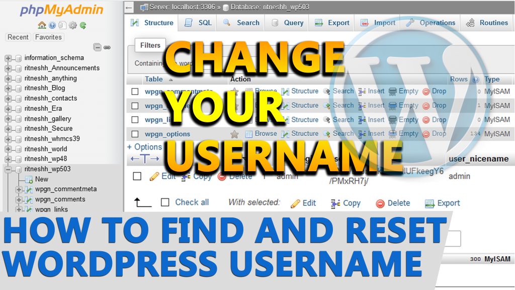 How to find and Reset WordPress Username from phpMyAdmin
