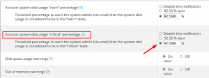 How to setup System disk space usage warning notification in WHM