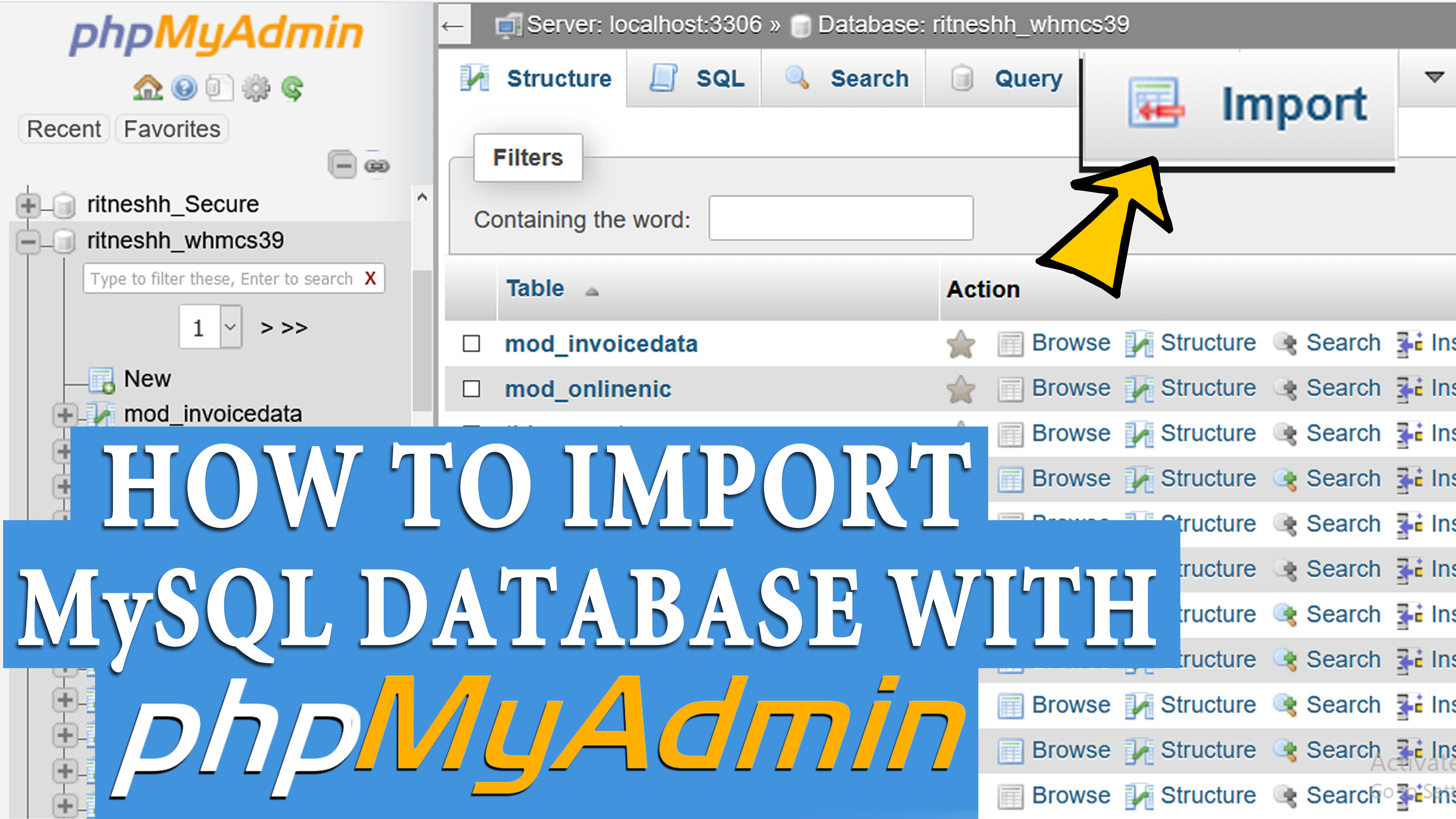 phpmyadmin create new database