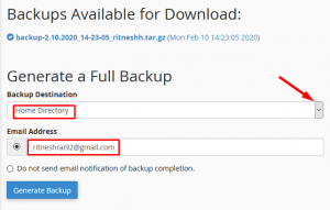 MySQL Database backup file location in cPanel account Backup