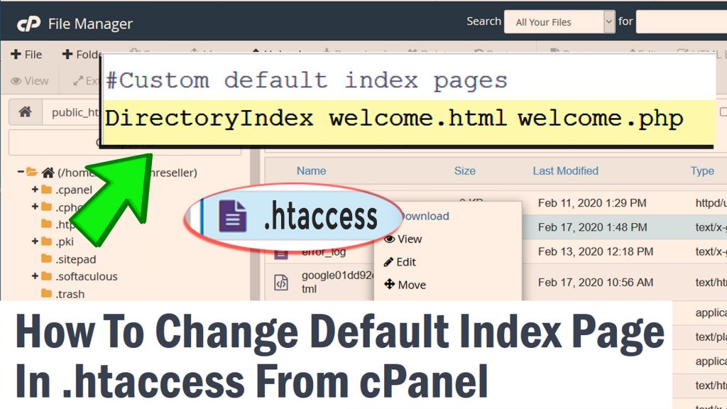 How To Change Default Index Page in .htaccess from cPanel