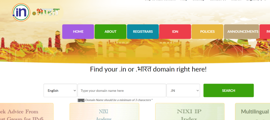 Registry.in homepage