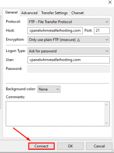 How to login FTP with FileZilla using cPanel login details
