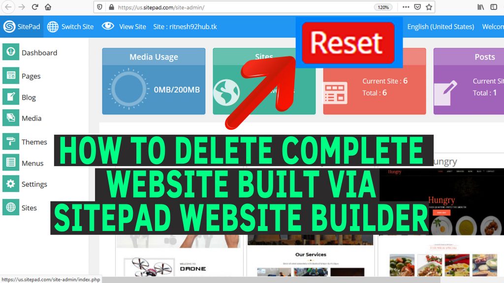 How to delete complete website built via Sitepad Webiste Builder