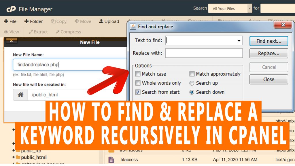 How to find and replace a keyword recursively in cPanel