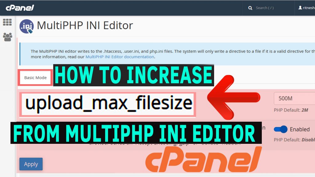 How to increase upload max size from Multi PHP INI editor