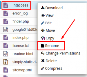 How to find .htaccess file in cPanel and then disable it