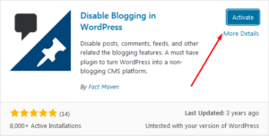 disable blogging feature in WordPress