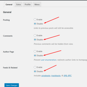 disable blogging feature in WordPress