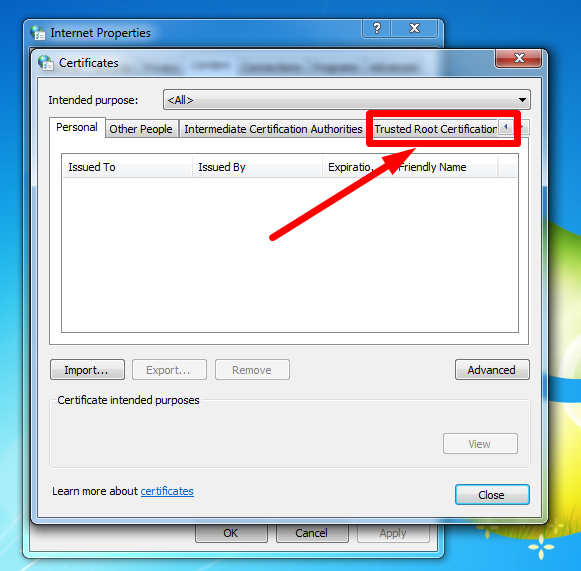 move your cursor to Trusted Root Certificate and click - REDSERVERHOST.COM