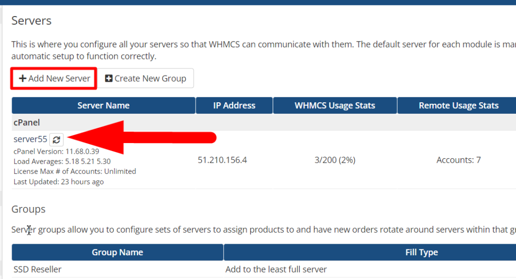 Add new server in WHMCS