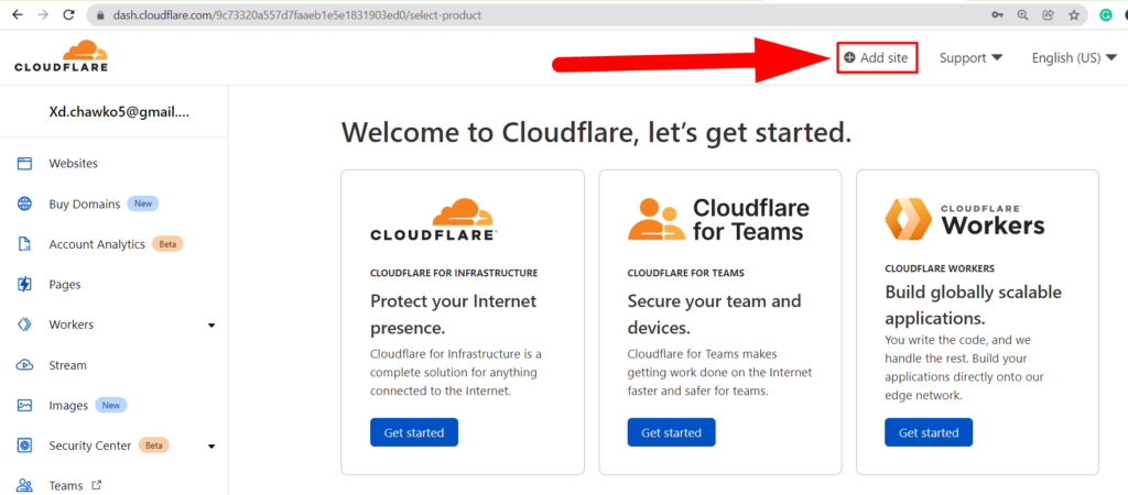 Add site on Cloudflare - redserverhost