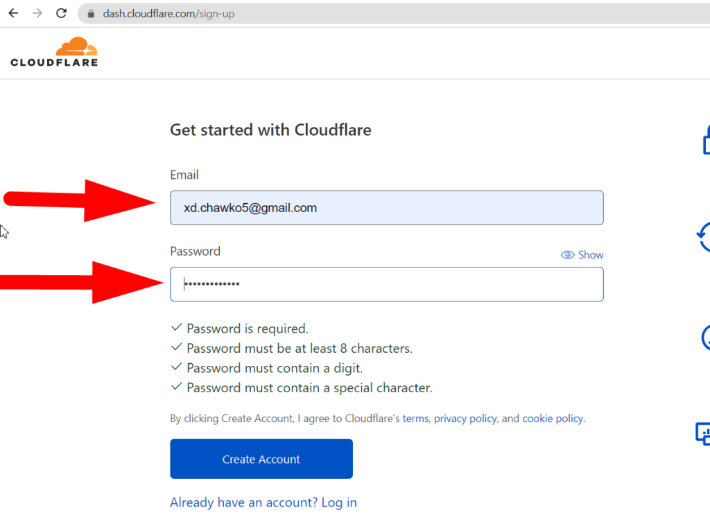 Create cloudflare account - redserverhost