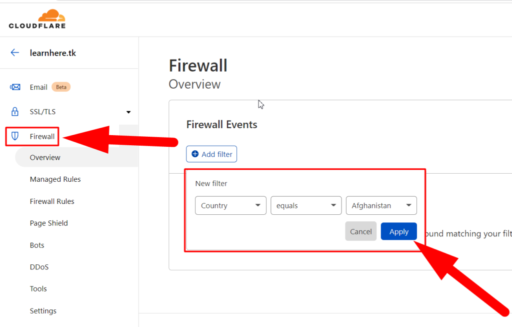 Firewall section in Cloudflare - redserverhost