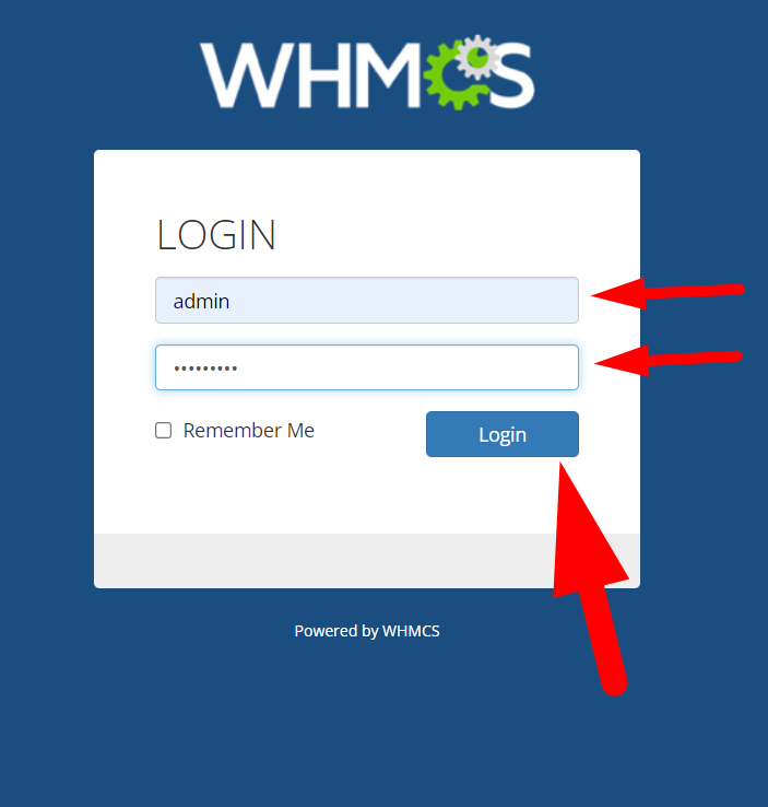 Log into whmcs admin dashboard