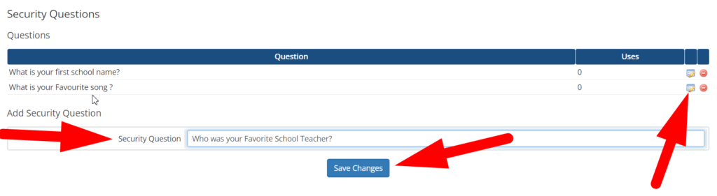 Security Question in WHMCS