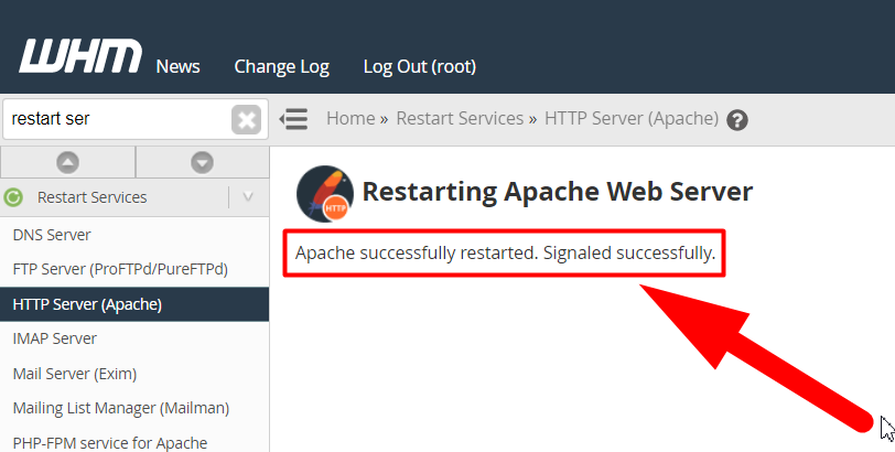 Apache webserver Restarted Successfully