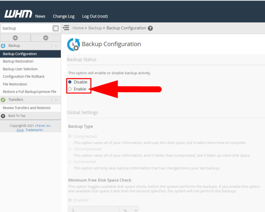 Enable Backup Configuration Feature