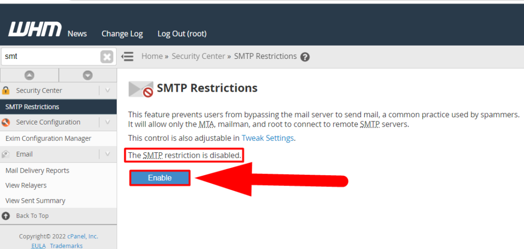 Enable SMTP Restricitons