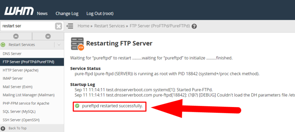 FTP Server Restarted Successfully