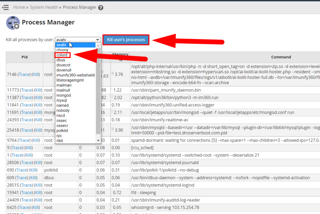 Search for the user in Process Manager
