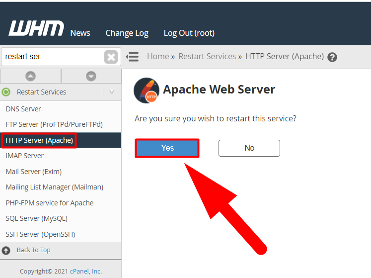 HTTP Server Option in Restart Services