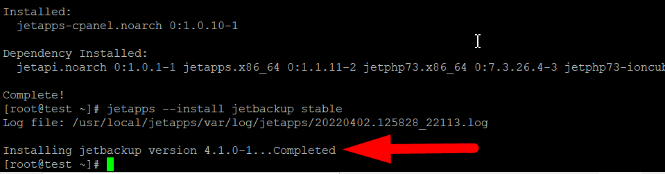 Installation completed jetbackup