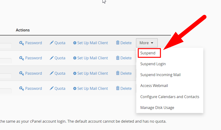 Suspend Email Accounts in cPanel