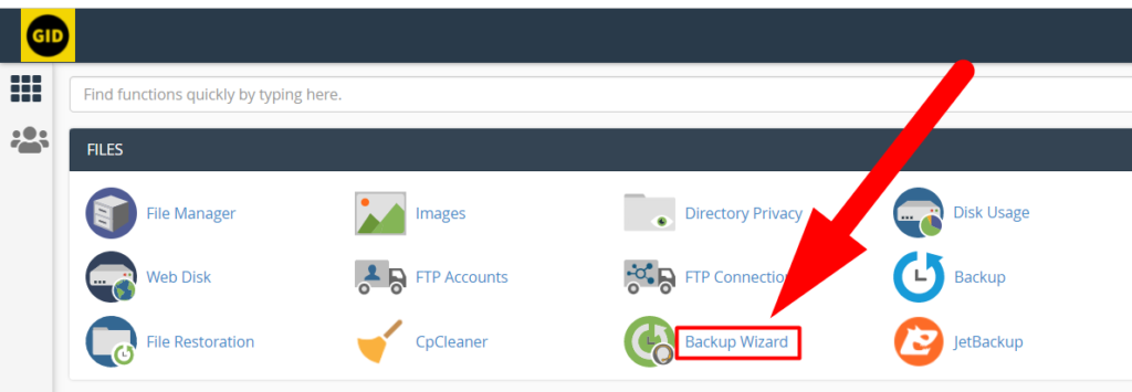 Backup Wizard Section in cPanel