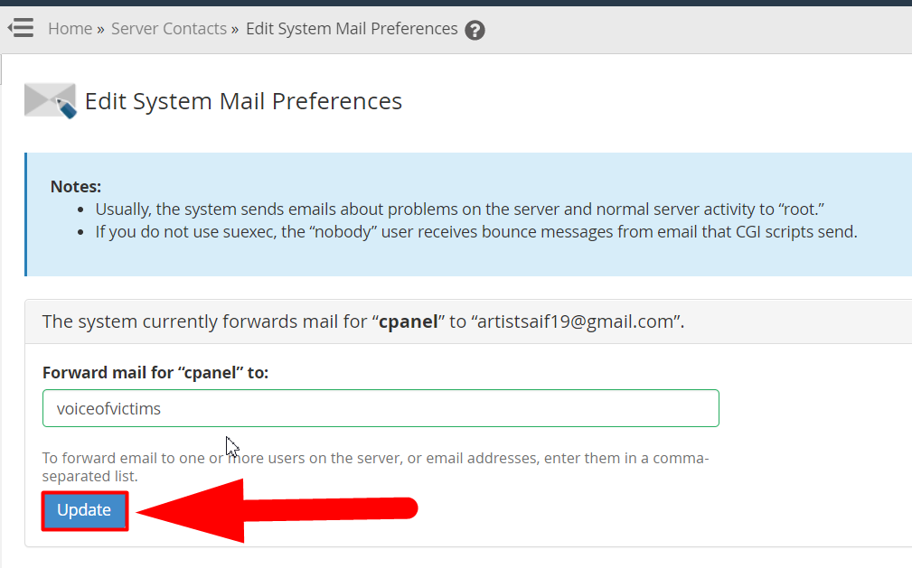 Edit System Mail Preferences Section