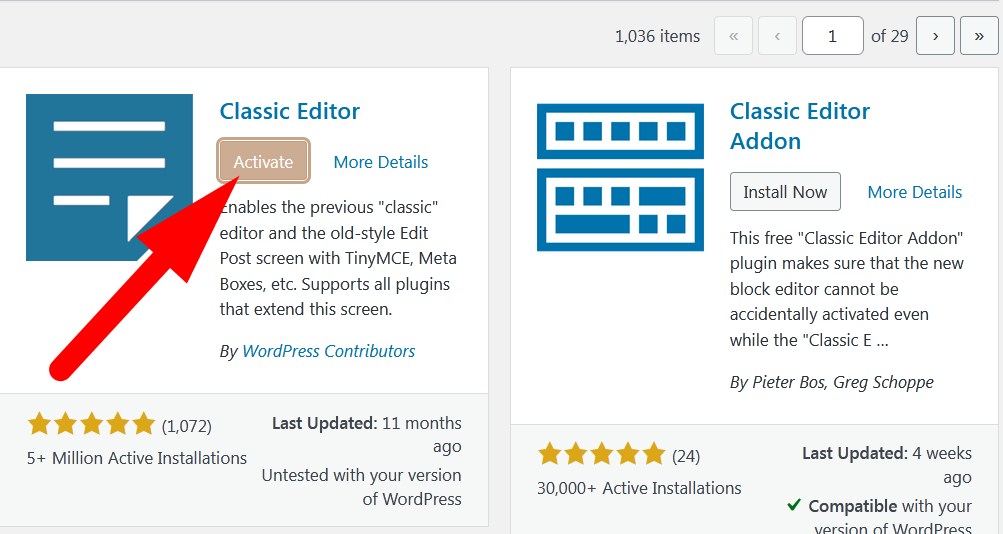 Activate Classic Editor Plugin