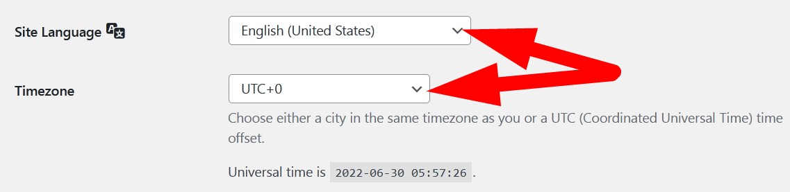 Site Language & Time Zone